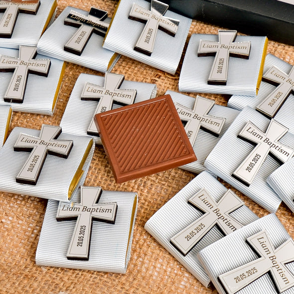 Baptism Chocolate Favors Box, Custom Chocolates, Bulk Baptism Favors, Baby Shower Favors Designed by Happy Times Favors, these bulk chocotale favors are ideal for baby shower, baptism favors, christening party favors, wedding favors, first communion.