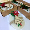 Christmas Gift, Scented Handmade Soap Gift (Oval) for Christmas, Noel Items designed by Happy Times Favors, a handmade gift shop. Scented Soap decorated with real natural dried flowers and personalized wooden name tag. Ideal for Christmas, Noel, New Year, Happy Holiday unique gift for guests, thank you gift, and party gift. Personalized Christmas Gifts, Custom Gifts for Christmas.
