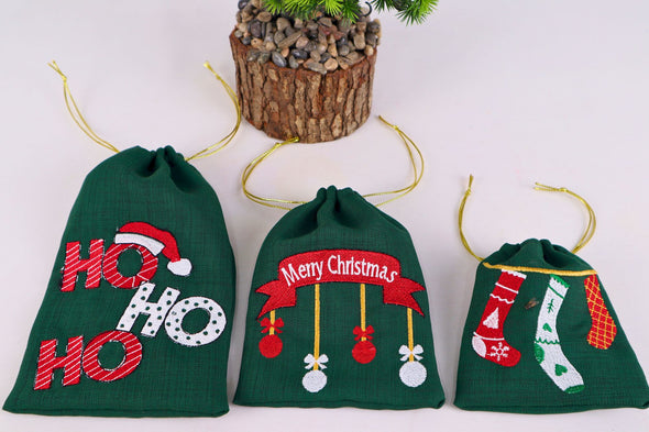 Personalized Embroidery Christmas Stocking, Santa Hang Sack Fireplace Xmas Decorations Family Kids Set, Christmas Personalized Pouch Gifts, Happy New Year Happy Holiday Gift Bag Items designed by Happy Times Favors, a handmade gift shop. Christmas stockings embroidered with custom designs (Ho ho design, Merry Christmas, Sock design).
This items are ideal for Christmas, New Year, thank you gifts, party gifts, employee new year gifts. Merry Christmas gifts, Christmas decorations, ornaments.