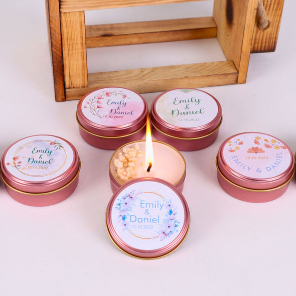Personalized Metal Candle Favor, Mini Box Scented Candle Bridal Shower Gifts