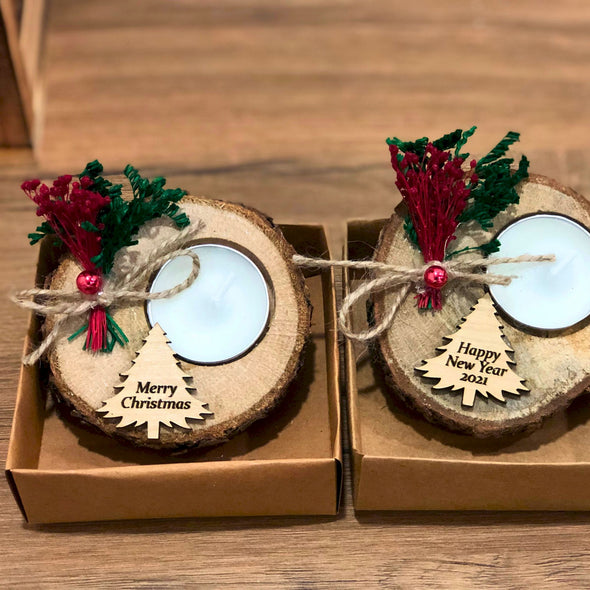 Christmas Personalized Wooden Tealight Favors, Custom Christmas Gift