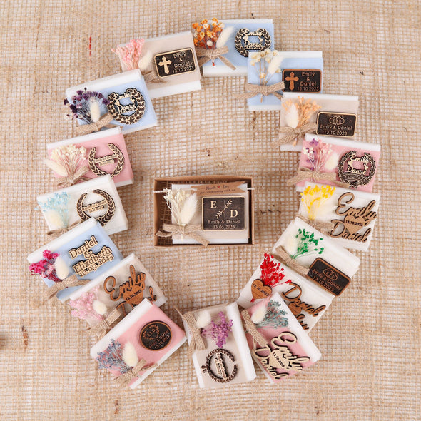 Personalized Natural Handmade Soap Wedding Gifts, Bridal Shower Gifts, Bridal Shower Soap Favors Items designed by Happy Times Favors, a handmade gift shop. These items are ideal for bridal shower gifts, bridal shower presents, gifts to give at a bridal shower, present for wedding shower, wedding gift ideas, bridesmaid present, bridal shower favor, wedding favor for guests, wedding gift for guests, thank you gift.