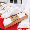 Personalized High Quality White Pashmina (240 grams), Luxury Pashmina Shawls: Perfect Bridal Shower Gifts, Bridesmaid Presents, & More! Designed by Happy Times Favors, a handmade gift shop. Shawls are ideal for bridal shower, gifts to give at a shower, wedding, bridesmaid present, wedding favors