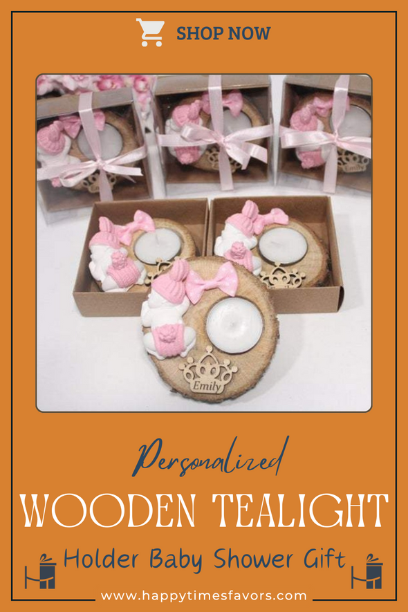 Personalized Baby Shower Gifts Wooden Tealight Holder with Scented Stone, Baby Shower Decorations, Baptism Favors