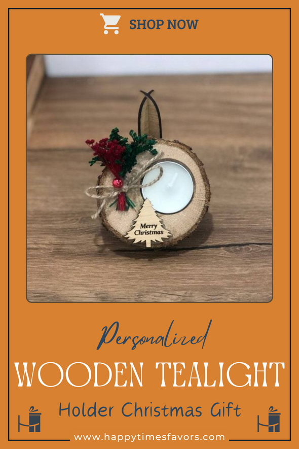 Christmas Personalized Wooden Tealight Favors, Custom Christmas Gift