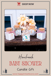 Personalized Baby Shower Scented Candle Favor, Christening gift Items designed by Happy Times Favors, a handmade gift shop. These are Handmade Customizable Candle in the Glass Jar. We personalize Tag. This luxury product is designed for Baby Shower. We design this unique favor for your bridal shower, baby shower, christening gift, wedding, etc. parties.