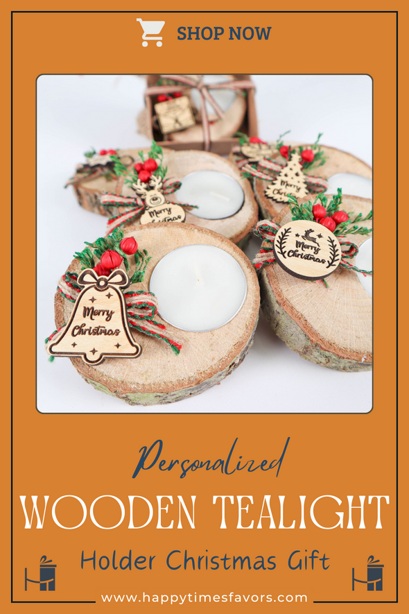 Personalized Christmas Wooden Tealight Holder Favor, New Year Noel Gift Items designed by Happy Times Favors, a handmade gift shop, are ideal for Christmas, Noel, Xmas, New Year, Happy Holiday coworker unique gifts, Thank you gifts, Christmas wooden candle holder, Christmas candles, Personalized Christmas wooden name tag. Merry Christmas gifts, Christmas decorations, Personalized ornaments