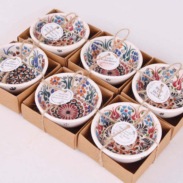Bridal Shower Handmade Turkish Cini Porcelain Bowl Favors, Personalized Wedding Favors for Guests