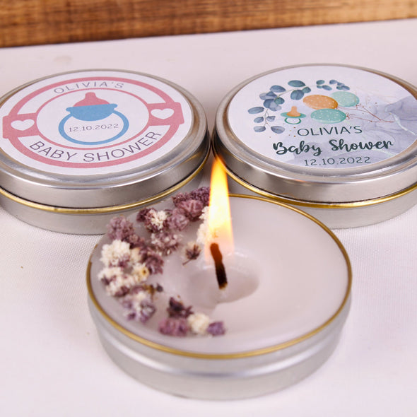 Baby Shower Favors for Guests Cute Mini Box Scented Candle Mini Baby Shower Candle Gift Tin Candle Favors Baptism Candle Favors Crafted by Happy Times Favors, a handmade gift shop, this luxury mini box scented candle is perfect for baby showers and any other special events.