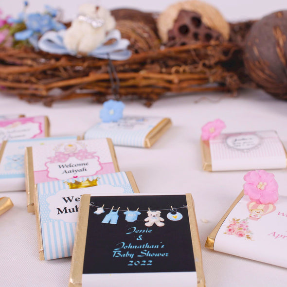 Personalized Baby Shower Chocolate Favors Birthday Baptism 1st Communion Gift Items designed by Happy Times Favors, a handmade gift shop. These items are ideal for baby shower ideas, baby shower favors, baby shower gifts, baby shower decorations, baptism favors, christening party favors, wedding favors, thank you gifts, bridal shower favor, engagement favor, first communion favor, birthday gift