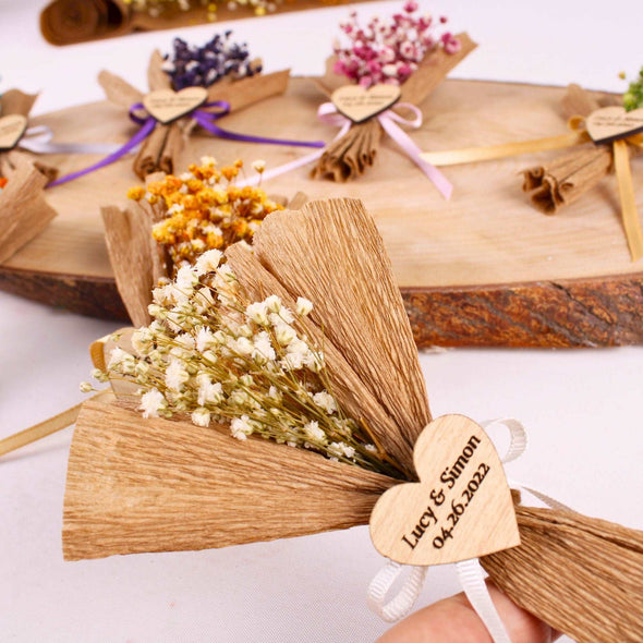 Personalized Mini Dry Flowers Bouquet, Custom Floral Magnet Favors