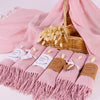 Luxury Personalized Pale Pink Pashmina Shawls: Perfect Bridal Shower Gifts, Bridesmaid Presents, & More! Items designed by Happy Times Favors, a handmade gift shop. Pashminas are ideal for bridal shower gifts, bridal shower presents, gifts to give at a bridal shower, present for wedding shower, wedding gift ideas, bridesmaid present, bridal shower favor, wedding favor for guests, wedding gift for guests, thank you gift.