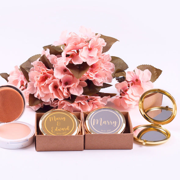 Personalized Gold Silver Black Compact Mirror Items designed by Happy Times Favors, a handmade gift shop. This item is ideal for New Year, Noel, Bridal Shower, Wedding Shower, Fall Wedding, Bridesmaid proposal boxes, party favors, or gifts for your loved ones.