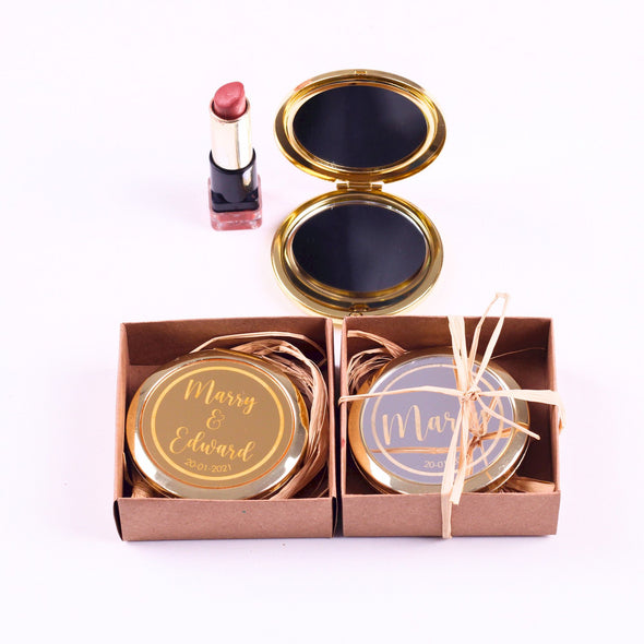 Personalized Gold Silver Black Compact Mirror Items designed by Happy Times Favors, a handmade gift shop. This item is ideal for New Year, Noel, Bridal Shower, Wedding Shower, Fall Wedding, Bridesmaid proposal boxes, party favors, or gifts for your loved ones.