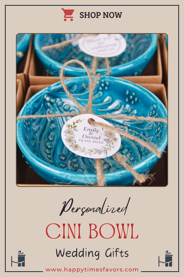 Turkish Cini Porcelain Bowl Favors, Bohemian Wedding Favors Items designed by Happy Times Favors, a handmade gift shop. We designed this tile/ceramic/porcelain bohemian theme wedding favor ideas, boho gifts, handmade candy bowl, Best for Wedding Gift, Bridal Shower gift, Baby Shower gift, Christening gift, Baptism gift, Graduation gift, birthday gift or any Party favors.