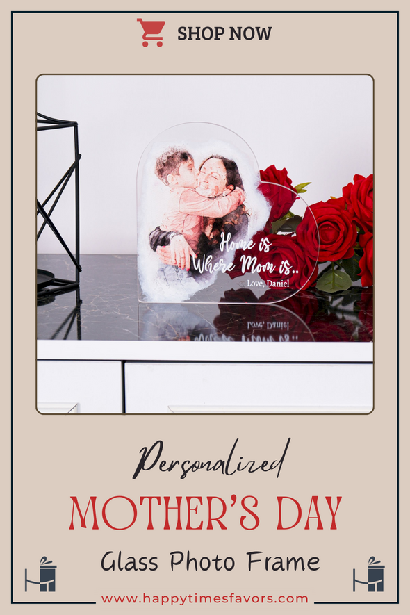 Personalized Mothers Day Glass UV Photo Frame, Personalized Picture Frame, Engraved Mothers Day Frame, Custom Mothers Days Gift Table Decor Items designed by Happy Times Favors, a handmade gift shop. These items are ideal for mothers day gifts, baby shower favors, baby shower gifts, baby shower decorations, baptism favors, christening party favors, wedding favors, thank you gifts, bridal shower favor, engagement favor, first communion favor, birthday gift