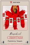 Personalized Christmas Gift, Custom Scarf, Shawl, Merry Christmas Pashmina, New Year Shawl, Winter Accessory, Holiday Fashion, Gift Ideas Items designed by Happy Times Favors, a handmade gift shop. Personalized Scarf for Christmas, New Year, Noel, Bridal Shower, Wedding Shower, Fall Wedding. Pashmina scarves has Custom bands or monogrammed, stitched scarf. We can customize them with logo or name. These are unique wedding shawl for guests.