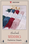 Embroidery Luxury Personalized Pashmina Shawls: Perfect Bridal Shower Gifts, Bridesmaid Presents, & More! Items designed by Happy Times Favors, a handmade gift shop. Pashminas are ideal for bridal shower gifts, bridal shower presents, gifts to give at a bridal shower, present for wedding shower, wedding gift ideas, bridesmaid present, bridal shower favor, wedding favor for guests, wedding gift for guests, thank you gift.