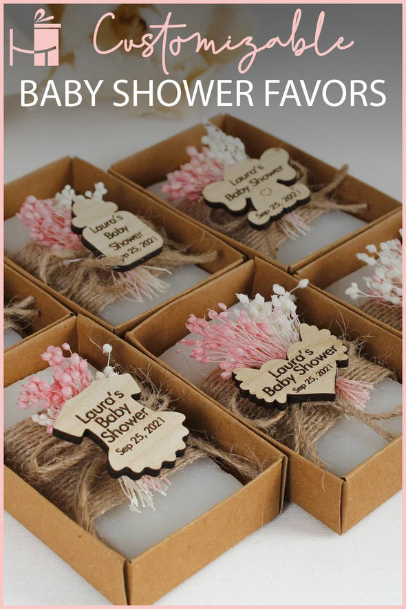 Baby Shower Handmade Scented Natural Soap Favors Personalized with Dried Flowers and Tag
