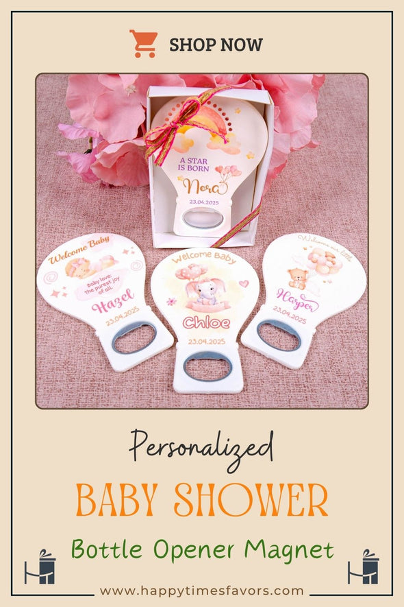 Personalized Baby Shower Bottle Opener Magnet, Custom Fridge Bottle Opener Magnet, Party Favor for Guests