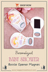 Personalized Baby Shower Bottle Opener Magnet, Custom Fridge Bottle Opener Magnet, Party Favor for Guests Discover Happy Times Favors' handmade bottle opener magnets—perfect for baby showers, baptisms, christenings, and first communions. Customizable and unique!