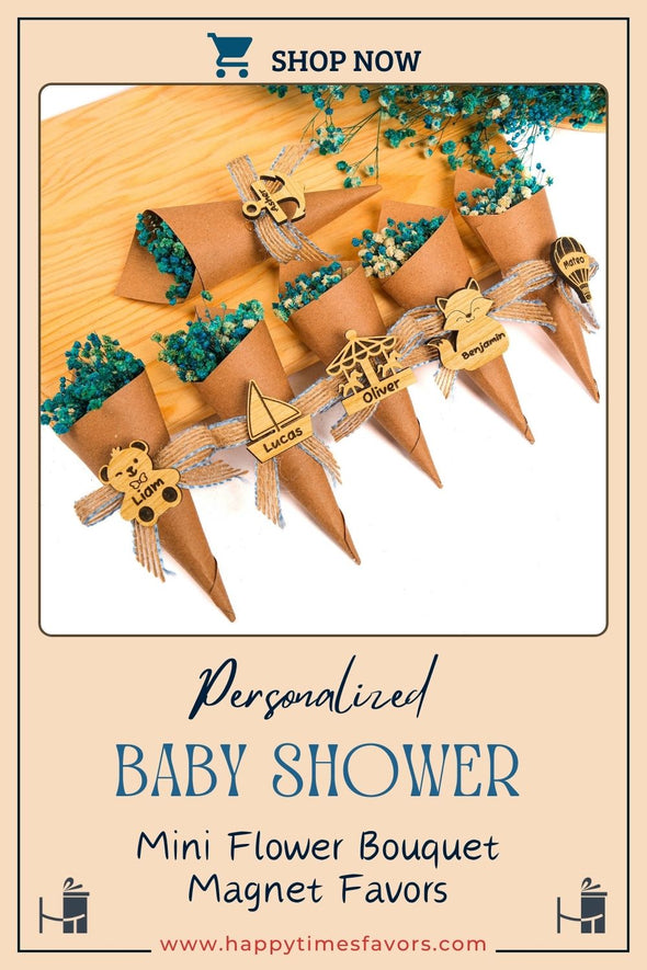 Mini Bouquet Party Favor, Personalized Baby Shower Flower Magnet Favor for Guests, Baptism Favor, Communion Favor, Birthday Gift Happy Times Favors, my handmade gift shop produces customizable items ideal for wedding favors, baptism favors, baby shower bridal shower favor, thank you gifts