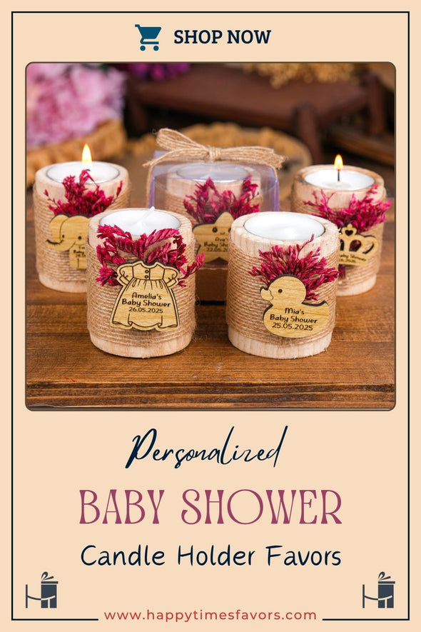 Wooden Candle Holder, Baby Shower Favors, Custom Candle, Tealight Holder, Baby Girl, Baby Boy