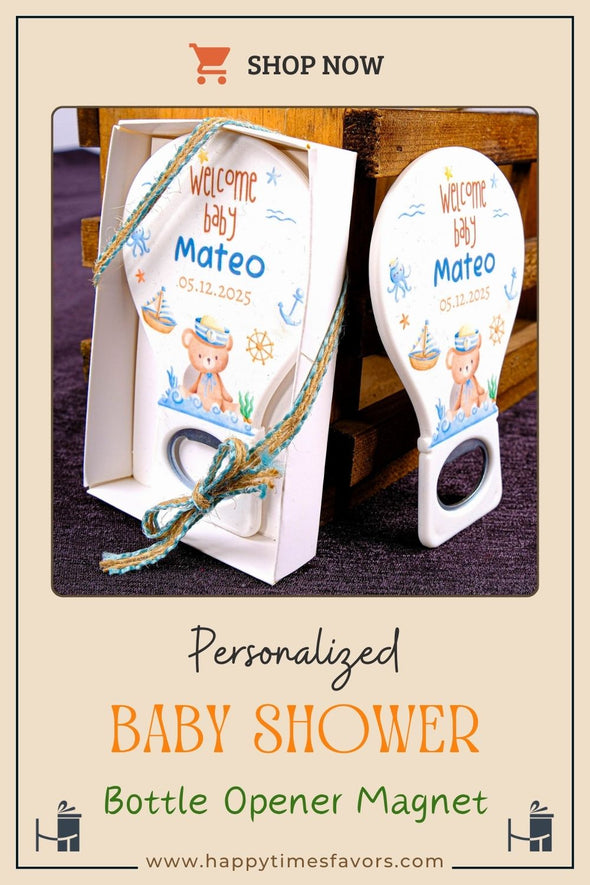 Personalized Baby Shower Bottle Opener Magnet, Custom Fridge Bottle Opener Magnet, Party Favor for Guests
