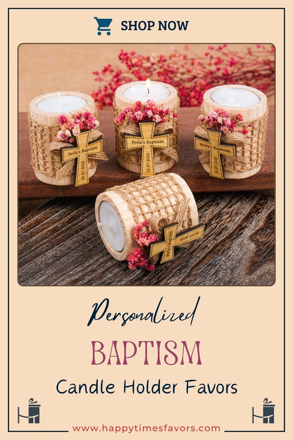 Baptism Favors, Wooden Candle Holder, Custom Candle, Tealight Holder, Confirmation, First Communion, Christening Favors