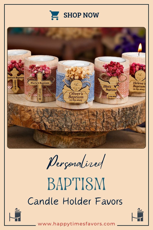 Baptism Favors, Wooden Candle Holder, Custom Candle, Tealight Holder, Confirmation, First Communion, Christening Favors