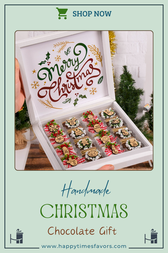 Christmas Chocolate Box, Christmas Present Idea Chocolate Favor, Christmas Chocolate Gift, Xmas Gift Idea, Noel Gift, Christmas Gifts for Girlfriend, Xmas Chocolate Box, Holiday Chocolate Designed by Happy Times Favors, a handmade gift shop ideal for christmas present idea unique Christmas gift Noel gift Christmas chocolate gift box Xmas Gift