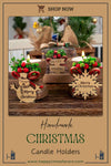 Personalized Christmas Candle Table Decor, Christmas Wood Candle Holder, Happy Holiday Gift Items designed by Happy Times Favors, a handmade gift shop. Wooden candle holder decorated with flowers. Are ideal for Christmas, Noel, New Year, and party gifts.  Personalized ornaments, Christmas table decorations, Christmas decoration, Christmas ornament, Christmas gift, Custom Xmas ornaments, Unique Xmas gifts.