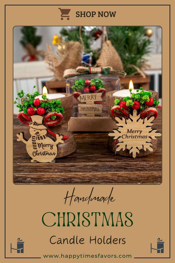 Personalized Christmas Candle Table Decor, Christmas Wood Candle Holder, Happy Holiday Gift Items designed by Happy Times Favors, a handmade gift shop. Wooden candle holder decorated with flowers. Are ideal for Christmas, Noel, New Year, and party gifts.  Personalized ornaments, Christmas table decorations, Christmas decoration, Christmas ornament, Christmas gift, Custom Xmas ornaments, Unique Xmas gifts.