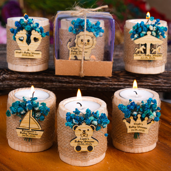 Wooden Candle Holder, Baby Shower Favors, Custom Candle, Tealight Holder, Baby Girl, Baby Boy