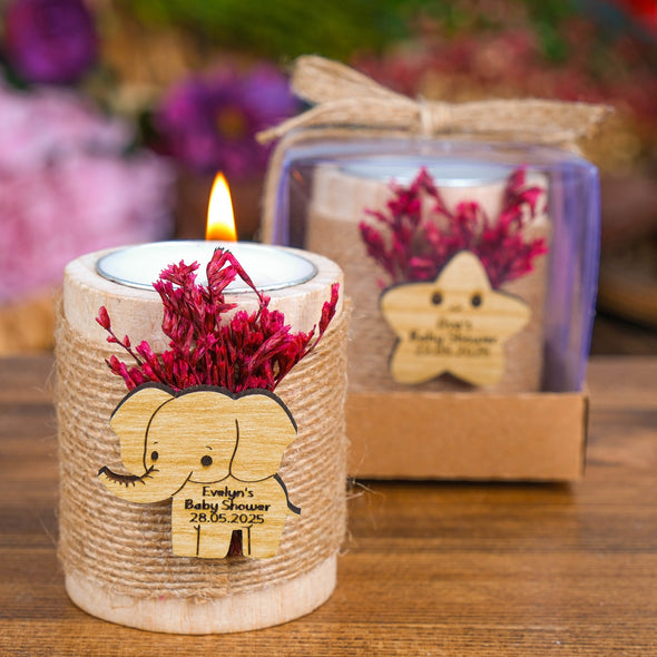Wooden Candle Holder, Baby Shower Favors, Custom Candle, Tealight Holder, Baby Girl, Baby Boy