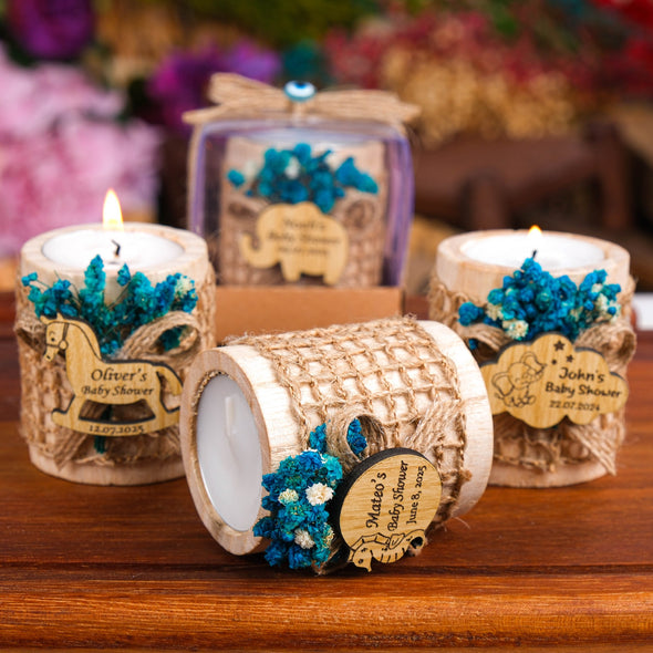 Baby Shower Favors Gifts, Custom Tealight Holder, Wooden Candle