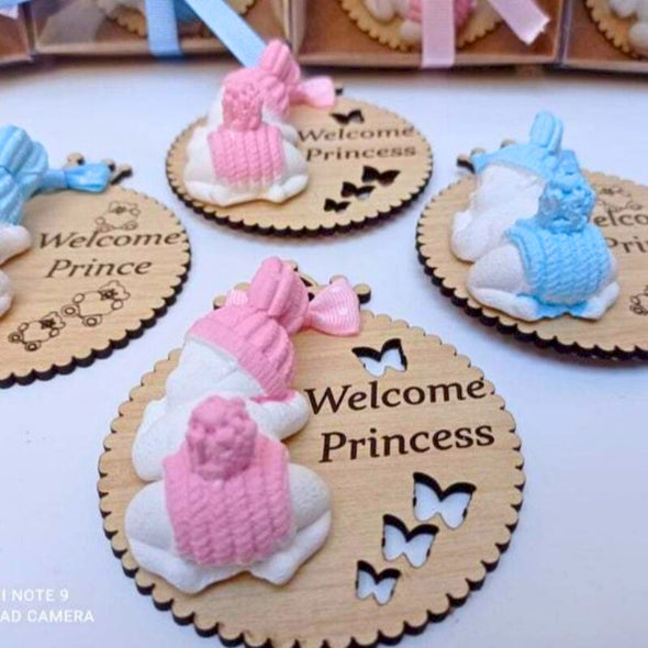 Personalized Baby Shower Scented Stone Magnet Favor Items designed by Happy Times Favors, a handmade gift shop. These items are ideal for baby showers, wedding favors, unique gifts for guests, thank you gifts, bridal shower favors, baptism favors, bridesmaid favors, engagement favors, party gifts. 