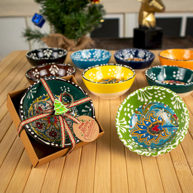 Turkish Cini Porcelain Bowl Christmas Favors, Christmas Party Favors, New Year Xmas Favors Coworker Happy Holiday Favors Items designed by Happy Times Favors, a handmade gift shop. We designed this tile/ceramic/porcelain bohemian theme wedding favor ideas, boho gifts, handmade candy bowl, Best for Wedding Gift, Bridal Shower gift, Baby Shower gift, Christening gift, Baptism gift, Graduation gift, birthday gift or any Party favors.