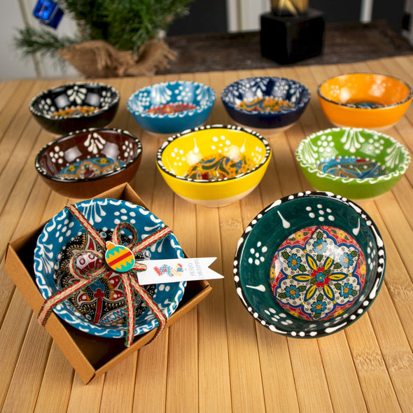 Turkish Cini Porcelain Bowl Christmas Favors, Christmas Party Favors, New Year Xmas Favors Coworker Happy Holiday Favors Items designed by Happy Times Favors, a handmade gift shop. We designed this tile/ceramic/porcelain bohemian theme wedding favor ideas, boho gifts, handmade candy bowl, Best for Wedding Gift, Bridal Shower gift, Baby Shower gift, Christening gift, Baptism gift, Graduation gift, birthday gift or any Party favors.