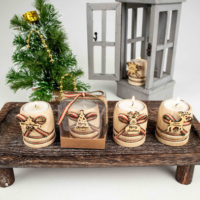 Personalized Christmas Candle Table Decor, Christmas Wood Candle Holder, Happy Holiday Gifts Items designed by Happy Times Favors, a handmade gift shop. Wooden candle holder decorated with flowers. Are ideal for Christmas, Noel, New Year, and party gifts.  Personalized ornaments, Christmas table decorations, Christmas decoration, Christmas ornament, Christmas gift, Custom Xmas ornaments, Unique Xmas gifts.