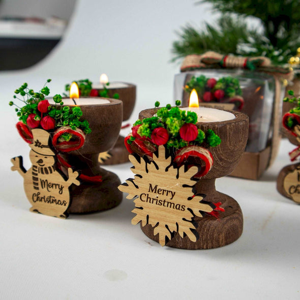 Personalized Christmas Candle Table Decor, Christmas Wood Candle Holder, Happy Holiday Gift Items designed by Happy Times Favors, a handmade gift shop. Wooden candle holder decorated with flowers. Are ideal for Christmas, Noel, New Year, and party gifts.  Personalized ornaments, Christmas table decorations, Christmas decoration, Christmas ornament, Christmas gift, Custom Xmas ornaments, Unique Xmas gifts.