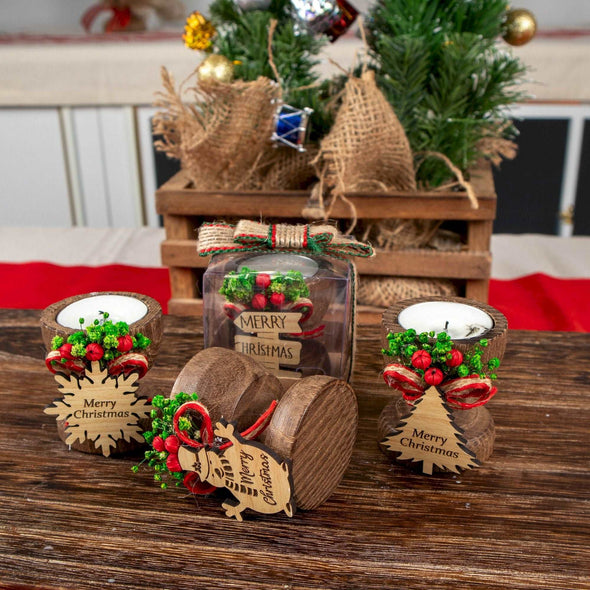 Personalized Christmas Candle Table Decor, Christmas Wood Candle Holder, Happy Holiday Gift Items designed by Happy Times Favors, a handmade gift shop. Wooden candle holder decorated with flowers. Are ideal for Christmas, Noel, New Year, and party gifts.  Personalized ornaments, Christmas table decorations, Christmas decoration, Christmas ornament, Christmas gift, Custom Xmas ornaments, Unique Xmas gifts.