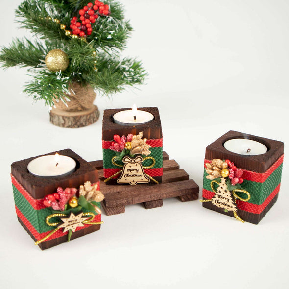 Personalized Christmas New Year Noel Gift Favor Wooden Tealight Holder Items designed by Happy Times Favors, a handmade gift shop. Wooden candle holder decorated with real natural dried flowers, personalized wooden name tag and tealight. Ideal for Christmas, Noel, New Year, Happy Holiday party gifts. Personalized Christmas Gifts, Custom Gifts for Christmas, Christmas decorations, ornaments