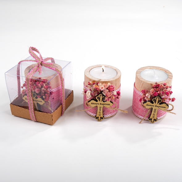 Baptism Favors, Wooden Candle Holder, Custom Candle, Tealight Holder, Confirmation, First Communion, Christening Favors