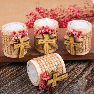 Baptism Favors, Wooden Candle Holder, Custom Candle, Tealight Holder, Confirmation, First Communion, Christening Favors