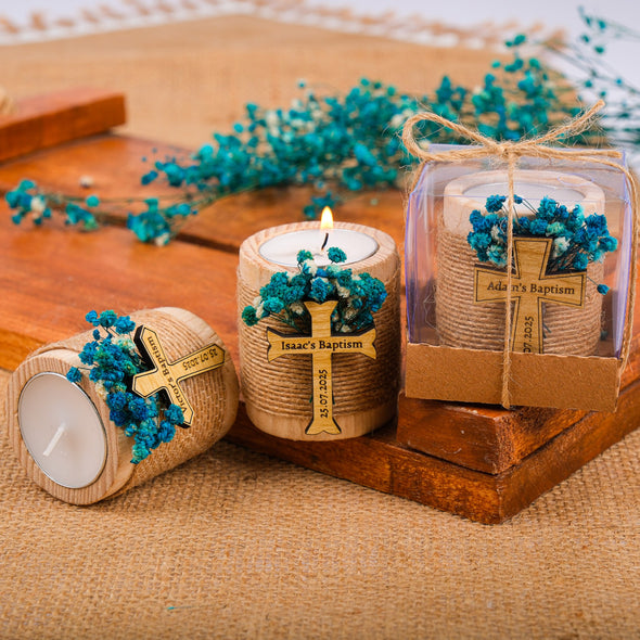 Baptism Favors, Wooden Candle Holder, Custom Candle, Tealight Holder, Confirmation, First Communion, Christening Favors