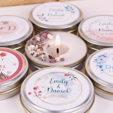 Personalized Metal Candle Favor, Mini Box Scented Candle Bridal Shower Gifts