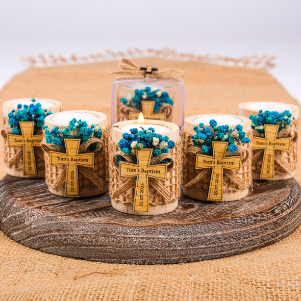 Baptism Favors, Wooden Candle Holder, Custom Candle, Tealight Holder, Confirmation, First Communion, Christening Favors