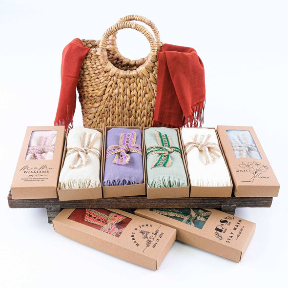 Unforgettable Wedding Favors: Make your wedding unforgettable with these unique and luxurious pashmina shawls as favors for guests. They'll be a cherished keepsake of your special day, long after the cake is gone.