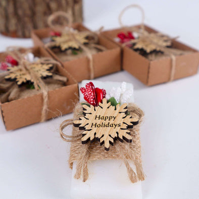 Happy Holiday Favors Scented Soaps, New Year Christmas Gifts for Family, Friends and Coworkers Items designed by Happy Times Favors, a handmade gift shop. Scented Soap decorated with flowers and personalized wooden name tag. Ideal for Christmas, Noel, New Year, Happy Holiday. Personalized Christmas Gifts, Custom Gifts for Christmas, Christmas decorations, ornaments, Christmas Natural soap.